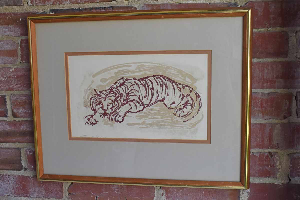 Original Signed Print of a Sleeping Tiger