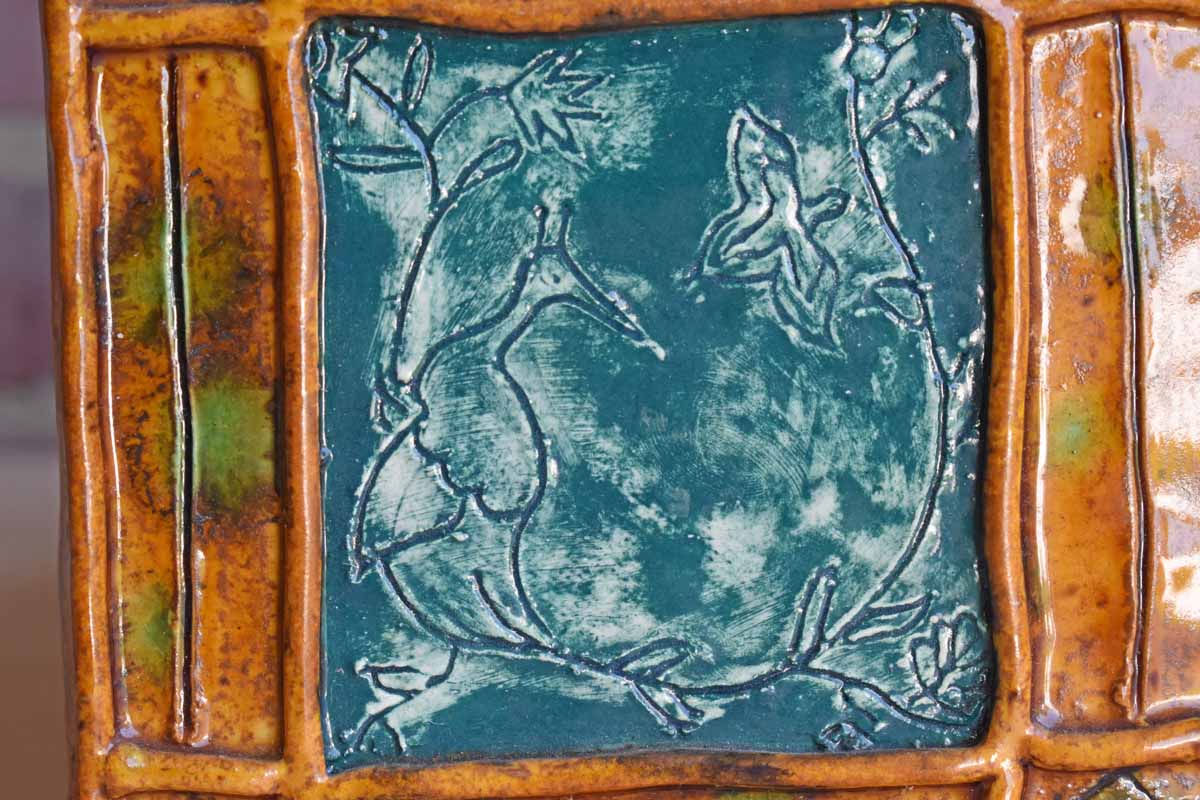 Handmade Ceramic Tile with Bird and Flowers