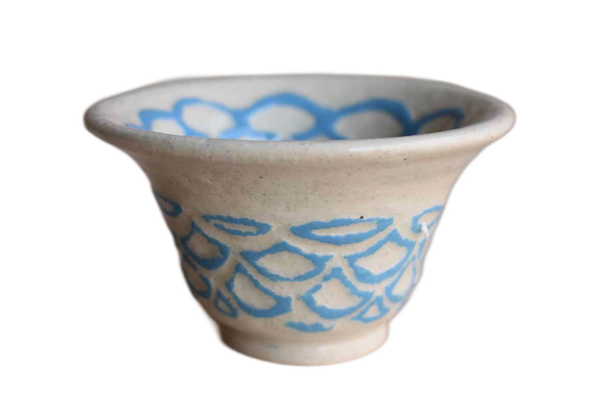 Little Handmade Bowl with Primitive Blue Shapes