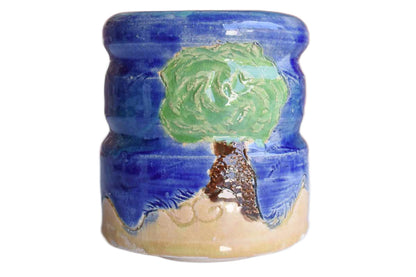 Little Ceramic Cup with Childlike Depiction of Tree and Sun