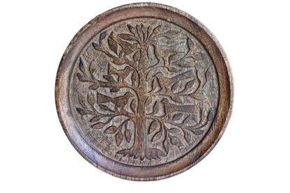 Wood Dish Carved with Birds in a Tree