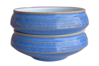 Multipurpose Blue Ceramic Shallow Bowls, A Pair