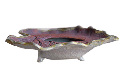Stoneware Leaf-Shaped Dish with Small Storage Area