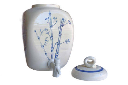 Handmade Ceramic Beverage Dispenser with Bamboo Decoration