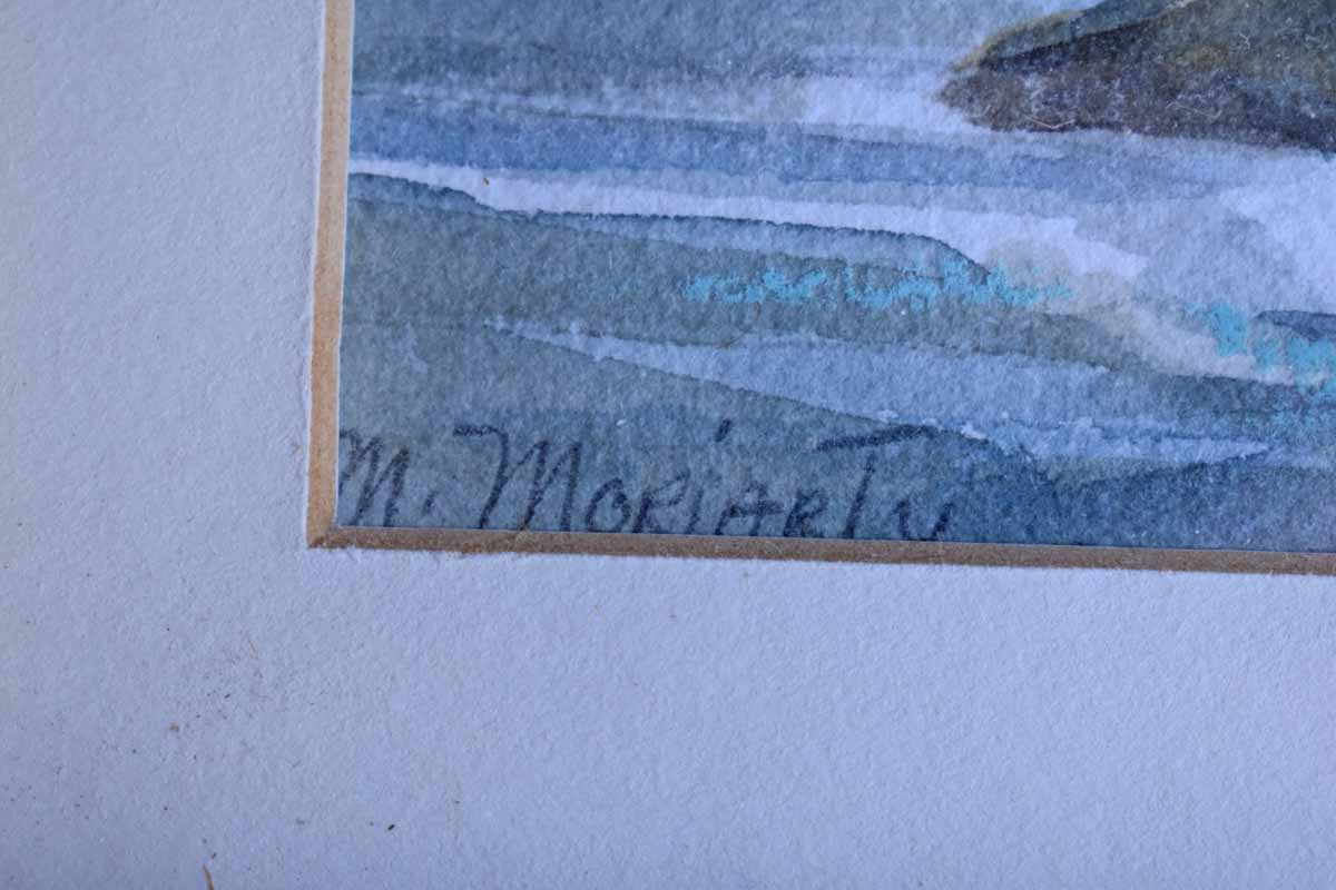 Little Framed and Signed Watercolor of a Sailboat and Beach Home Scene