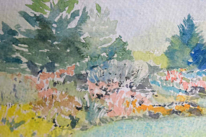 Pair of Lovely Watercolors of Children and a Garden, Signed by Jane Marion