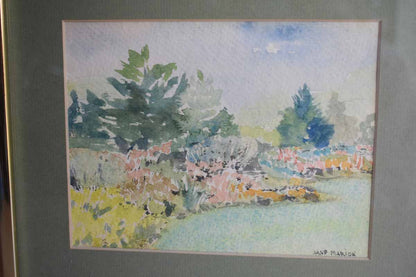 Pair of Lovely Watercolors of Children and a Garden, Signed by Jane Marion