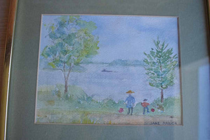 Pair of Lovely Watercolors of Children and a Garden, Signed by Jane Marion