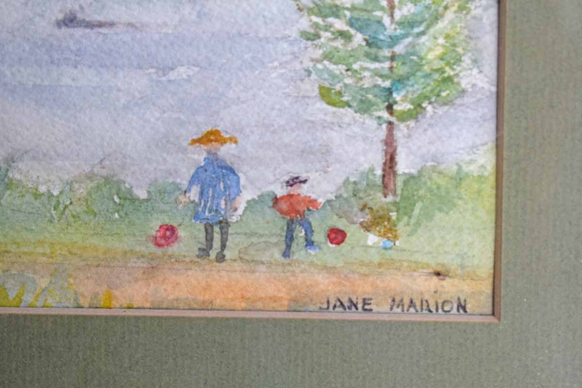 Pair of Lovely Watercolors of Children and a Garden, Signed by Jane Marion