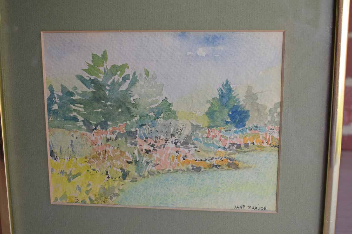 Pair of Lovely Watercolors of Children and a Garden, Signed by Jane Marion