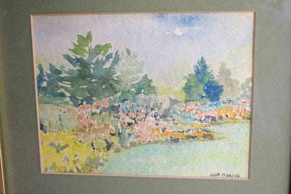 Pair of Lovely Watercolors of Children and a Garden, Signed by Jane Marion