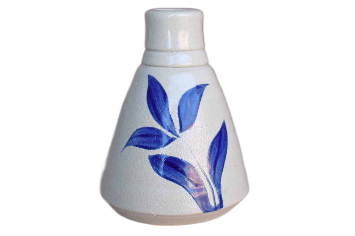 Williamsburg Pottery (Virginia, USA) Salt Glazed Bud Vase with Painted Blue Flower