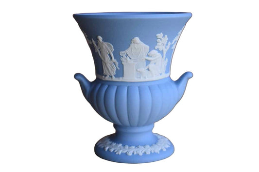 Wedgwood (England) Small Blue Jasperware Urn with Sacrifice Scene