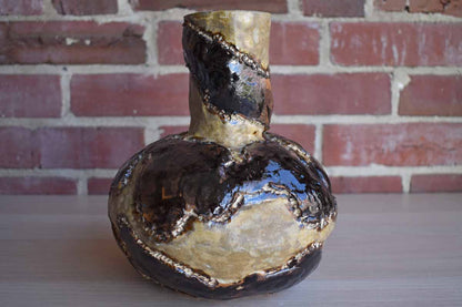Interesting Heavy Stoneware Vase with Patchwork-Like Designs