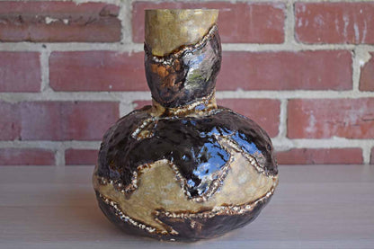 Interesting Heavy Stoneware Vase with Patchwork-Like Designs