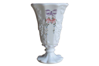 Westmoreland Glass Company (Pennsylvania, USA) Paneled Grape Vase with Hand Painted Bows and Flowers