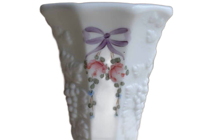 Westmoreland Glass Company (Pennsylvania, USA) Paneled Grape Vase with Hand Painted Bows and Flowers
