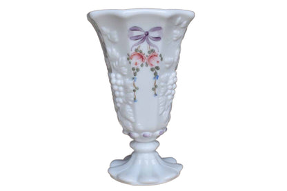 Westmoreland Glass Company (Pennsylvania, USA) Paneled Grape Vase with Hand Painted Bows and Flowers