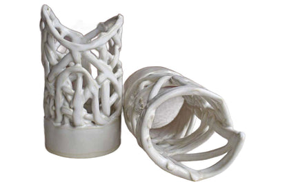 Freeform Open Weave Stoneware Candle Holders