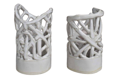Freeform Open Weave Stoneware Candle Holders