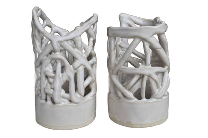 Freeform Open Weave Stoneware Candle Holders