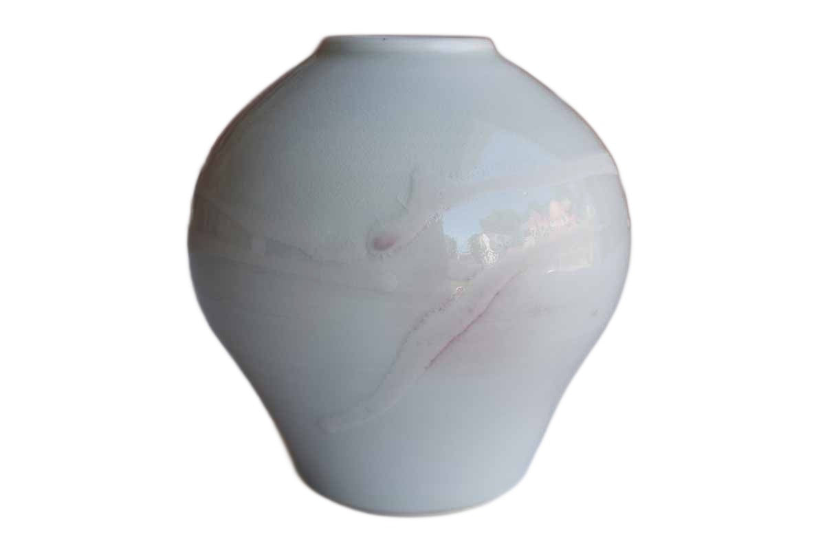 Ceramic Vase with Rounded Faint Green-White and Ruby Red Glazes