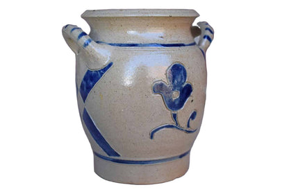 Williamsburg Pottery (Virginia, USA) Salt Glazes Vase with Blue Flowers and Accents