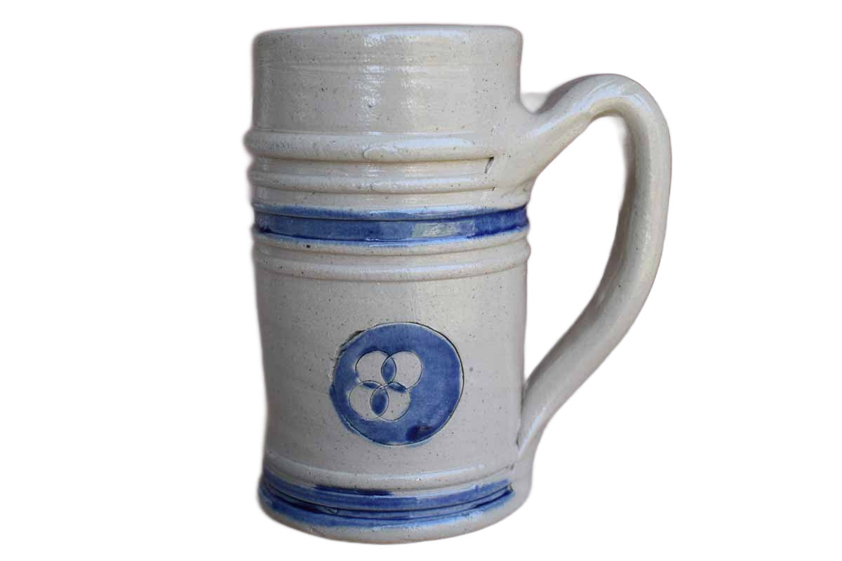 Williamsburg Pottery (Virginia, USA) Salt Glazed Mug with Incised Blue Flower Cameos