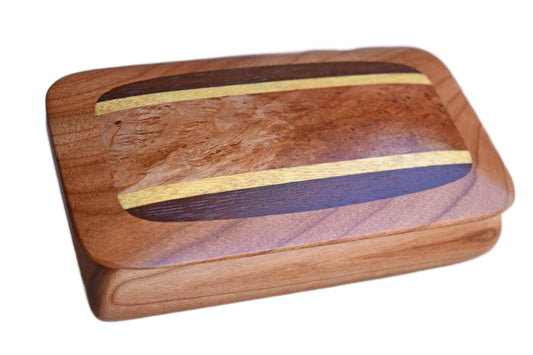 Fine Inlaid Wood Lidded Box with Burgundy Felt Lining