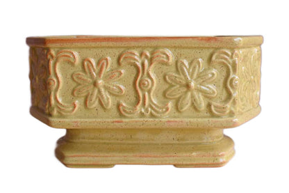 Speckled Gold Ceramic Planter with Retro Flowers