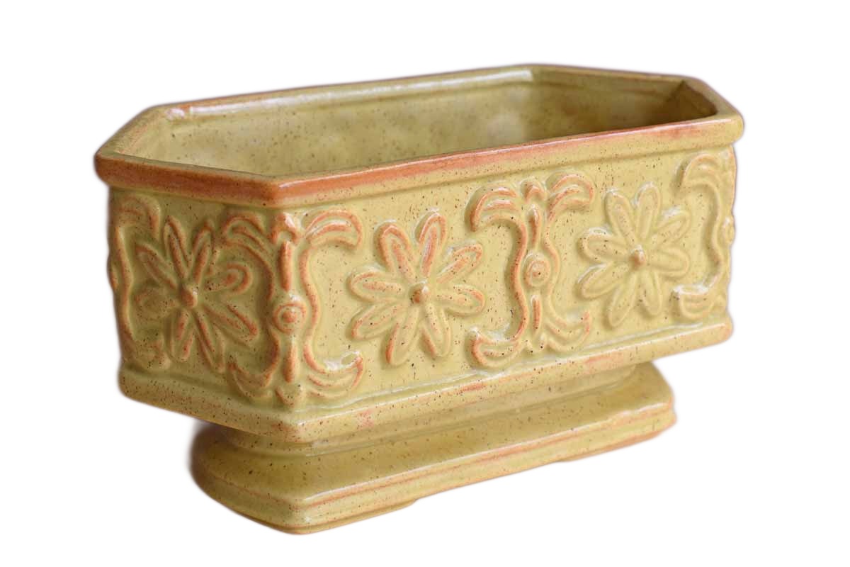 Speckled Gold Ceramic Planter with Retro Flowers